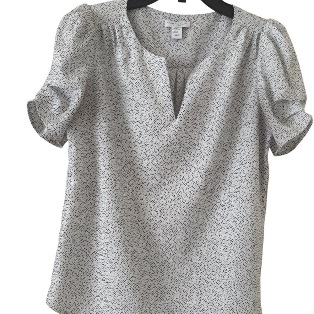 Carolina Belle White Polyester Blouse with Tiny Black Dots size XS